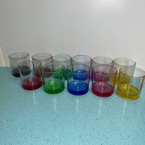 Vintage Glasses Set of 11 Colorful Bottoms Low Ball Rocks